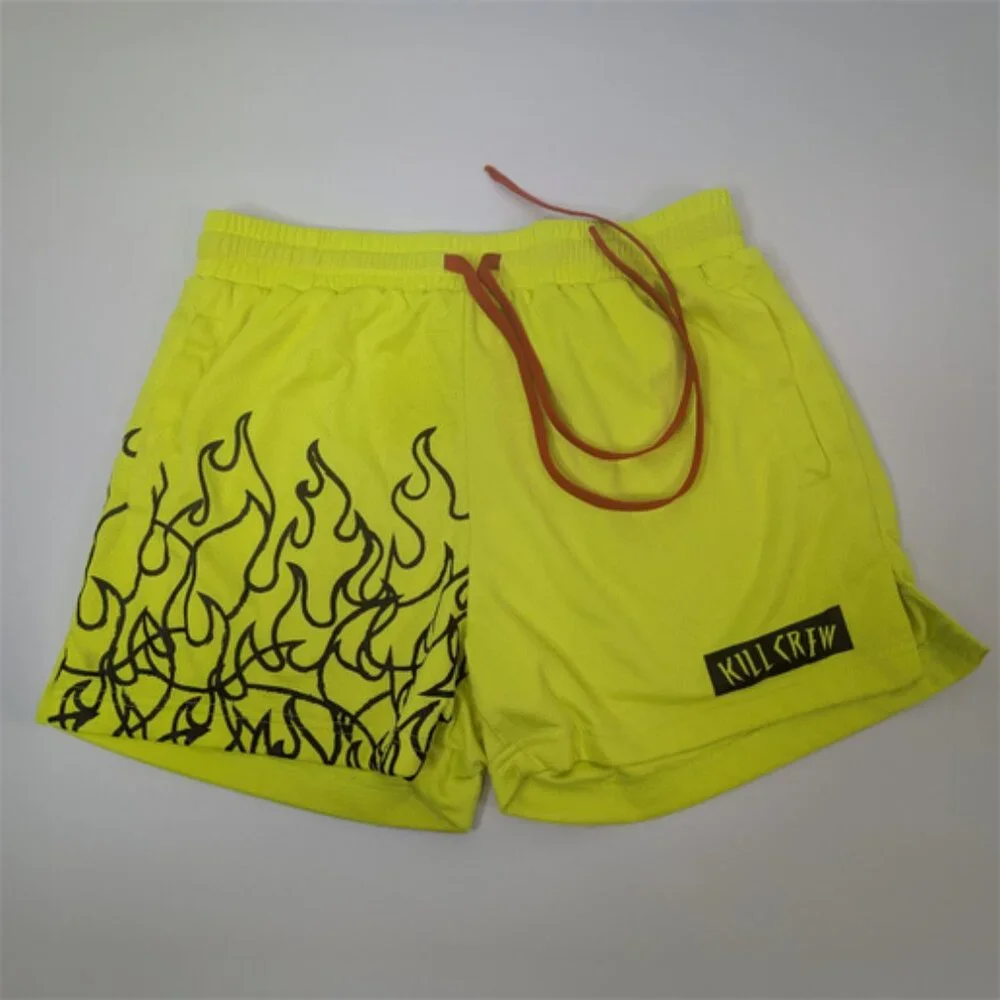 Muay Thai Flame Shorts (Mid Thigh Cut) - Neon Yellow / Black - Picture 4 of 5